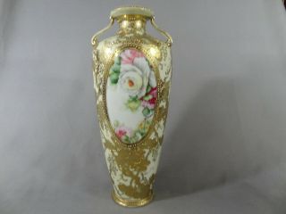 Nippon (old Noritake) Rose & Gold Design Vase.  13 1/2 " Tall.