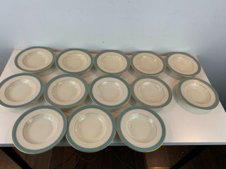 Vintage Syracuse China “edmonton” Porcelain Set Of 13 Rimmed Soup Bowls
