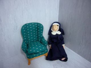 Madeline 8 " Doll Living Room Furniture Green Wing Back Arm Chair Miss Clavel Nun