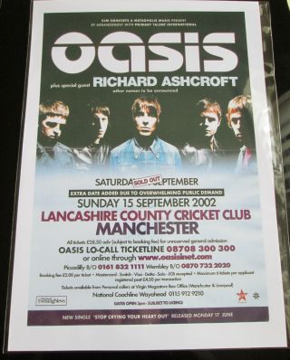 Oasis : Manchester Lancashire County Cricket Club 2002 : A4 Glossy Repo Poster