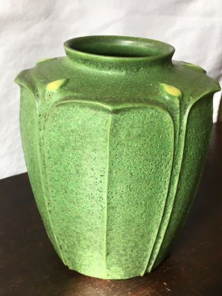 Jemerick Arts & Crafts Style 7 " Pottery Vase Matte Green Grueby Style