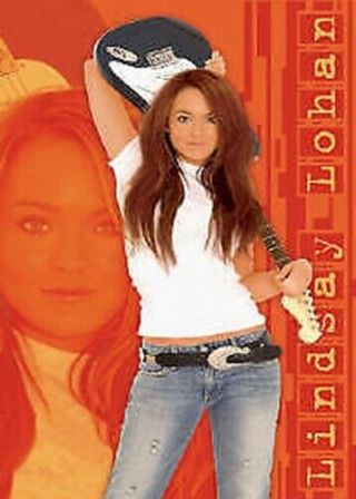 Lindsay Lohan Jeans Orange Background 22x34 Pinup Poster Guitar New/rolled