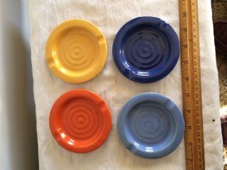 Set Of Four Bauer Pottery Round Ringware 4 " Ashtrays Circa 1930 