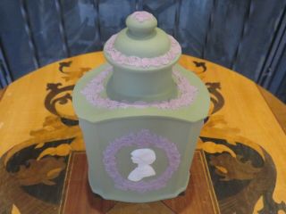 Wedgwood Tri - Color Green Lilac Jasper Ware Diana Charles Royal Wedding Tea Caddy