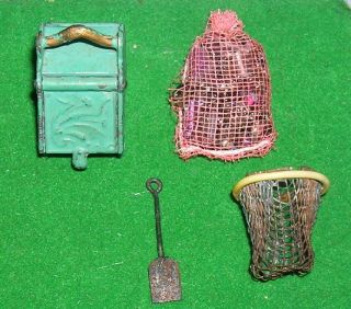 Antique Dolls House Metal Coal Purdonium Bag Coal [ Tiny Beads ] Shovel Basket