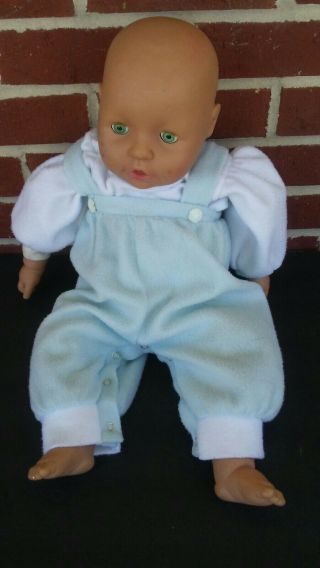 Vintage Ks Toys - 21” Baby.  Boy Doll Cloth Body With Blue Overall S