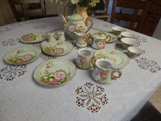 Vintage Lefton China Heritage Green Pink Roses Tea Set Hand Painted (grouping)
