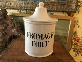 French Sarraguemines White Ironstone Pottery Fromage Fort Jar Container Provence