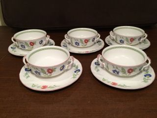Vintage Set Of Villeroy & Boch " Persia " 5 Soup Cups/bowls & 5 Saucers/plates