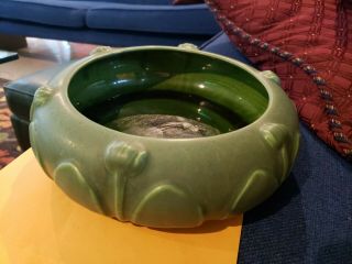 Hampshire Pottery Floral Tulip Design Bowl Matte Green Glaze Arts & Crafts