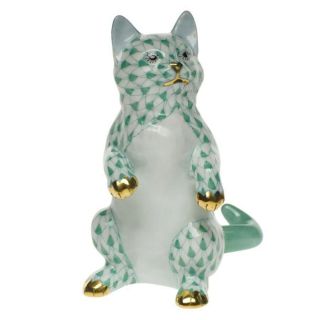 Herend,  Kitten / Cat Standing Porcelain Figurine,  Green Fishnet,  Flawless