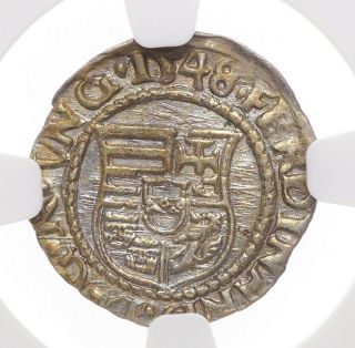 Hungary.  Ferdinand I,  Silver Denar,  1548 - Kb,  Ngc Ms61