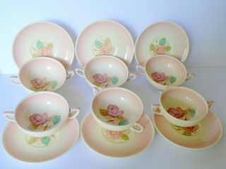 Set Of 6 Susie Cooper Pink Patricia Rose Cream Soup Bowls Underplates