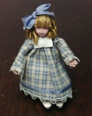 1:12 Dollhouse Miniature Artist Made French Doll Blue Dress
