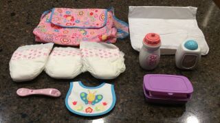 Hasbro Baby Alive Accessory Diaper Bag Set Bottle Wipes Powder Diapers,