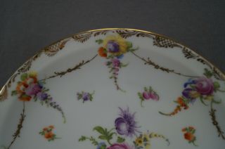 Helena Wolfsohn Dresden Hand Painted Floral & Gold Garlands 11 3/8 Cake Plate B 3