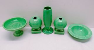 Vintage Fiesta Ware Hlc Green Fiestaware Ashtray Candle Holders Vase Accessories