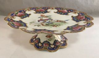 Vintage Shelley China Porcelain Cake Stand Compote Old Sevres Rare Birds Pattern