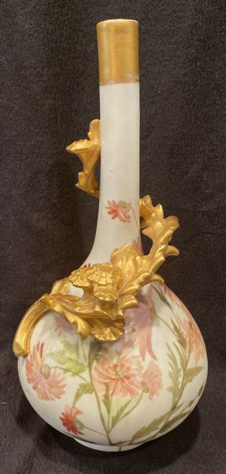 Jean Pouyat Limoges Hand Painted Gold Gilt Vase W Wrap Around Leaf C.  1891 - 1932