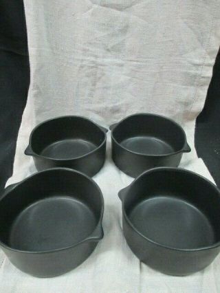 4 Rare Pair Bennington Pottery Vintage Black Matte Soups 1641 Gil - Mid - Century
