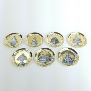 Piero Fornasetti Milano Italy Dinner At Eight 7 Coasters Food Cake Culinary 4in