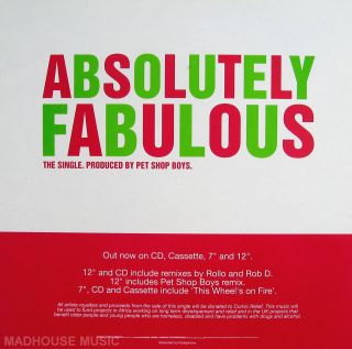 Pet Shop Boys Display Card Poster Absolutely Fabulous Uk Promo Only