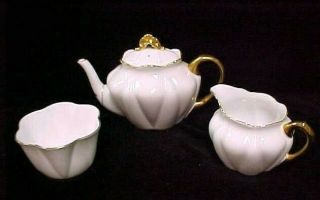 Small Shelley England China Regency Dainty White Teapot Creamer Sugar