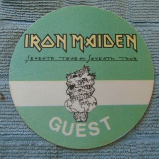 Iron Maiden Seventh Tour Of A Seventh Tour Green Round Guest Pass