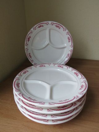 5 Homer Laughlin Best China American Rose Grill Plates Red Pattern 9.  5 In
