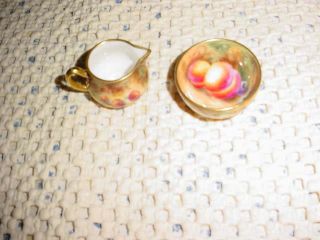 Royal Worcester Miniature Fruit Cream And Sugar Set Handpainted By J Bowman