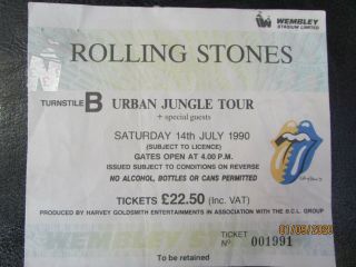 Rolling Stones.  Rare 1990 Voodoo Lounge Tour Uk Concert Ticket.  Wembley