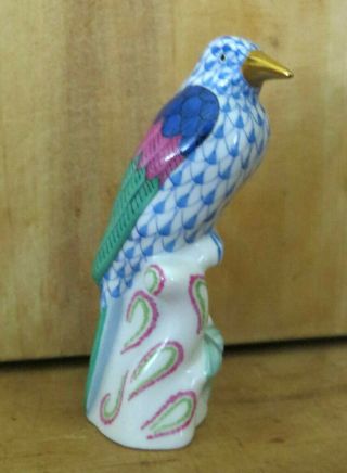 Herend Hawk Crow Raven Bird Blue Fishnet Figurine Hand Pained Hungary 48