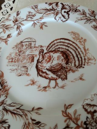Four Pillivuyt 9 1/2 " Dinner Plates With Turkey And Farm Brown And White Design