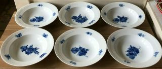 Set Of 6 Royal Copenhagen Blue Flower Braided Rimmed Soup Bowls