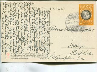 Finland 1.  25mk Charity Postal Card To Sweden 1935,  Swedish Text