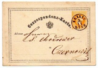 Austria 1871 2 Kr Postal Stationery Card Mailed From Krakau