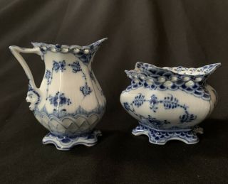 Royal Copenhagen Blue Fluted Full Lace Creamer 1032 And Open Sugar 1112