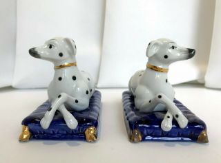 Vintage Staffordshire Porcelain Dalmatians Dog Figurines Cobalt/White 2