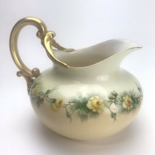 1906 - 1924 Lenox Belleek 2l Summer Pitcher Hand Painted Yellow Roses Signed