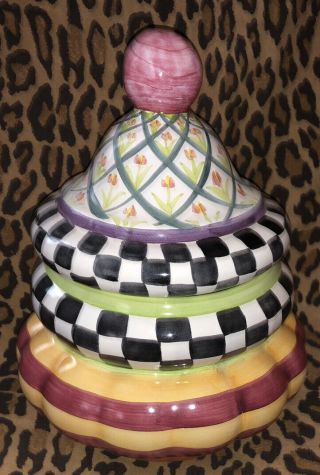 Vtg Mackenzie - Childs Cookie Jar• Canister• Piccadilly • Courtly Check • W Lid •