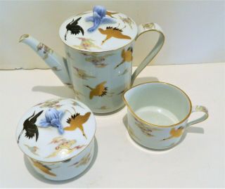 Fukagawa Japan,  Gorgeous Fine China 21 Pc.  Tea Set With Golden Cranes,