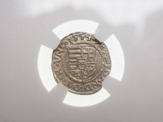 Hungary.  Ferdinand I Silver Denar,  1554 - Kb,  State,  Ngc Ms63