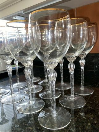 Lenox Monroe Gold Rimmed Crystal Wine Glasses,  Set Of 12,  Twisted Stem