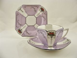 Shelley England Art Deco Lavender Queen Anne Trio,  Cup,  Saucer And Plate