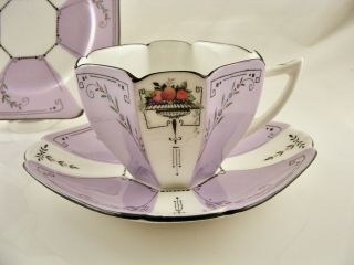 SHELLEY ENGLAND ART DECO LAVENDER QUEEN ANNE TRIO,  CUP,  SAUCER AND PLATE 2