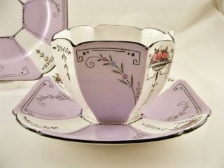 SHELLEY ENGLAND ART DECO LAVENDER QUEEN ANNE TRIO,  CUP,  SAUCER AND PLATE 3