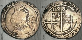 England Elizabeth I 1593 Sixpence Hammered Silver Medieval Coin Tun Sp 2578b