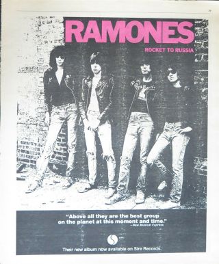 The Ramones " Rocket To Russia " Full - Page Us Ad 1977 Bonus