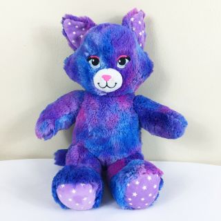 A106 Build A Bear Glow In Dark Purple Stars Cat Plush 15 " Stuffed Toy Lovey