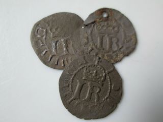Sweden Medieval 3 Silvered Copper Coins,  Johann Iii Schillings C.  A.  1570,  Reval